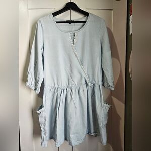 POL Light Blue Lace-Trim Peasant Tunic Top